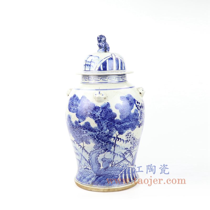 上图：RZMV30 盛江陶瓷 仿古手工手绘 青花 梅花狮子头将军罐 盖罐 储物罐