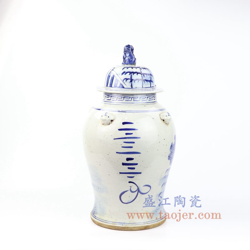 上图:RZMV30 盛江陶瓷 仿古手工手绘 青花 梅花狮子头将军罐 盖罐 储物罐