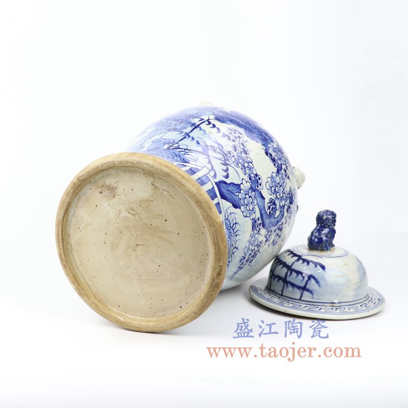 上图:RZMV30 盛江陶瓷 仿古手工手绘 青花 梅花狮子头将军罐 盖罐 储物罐