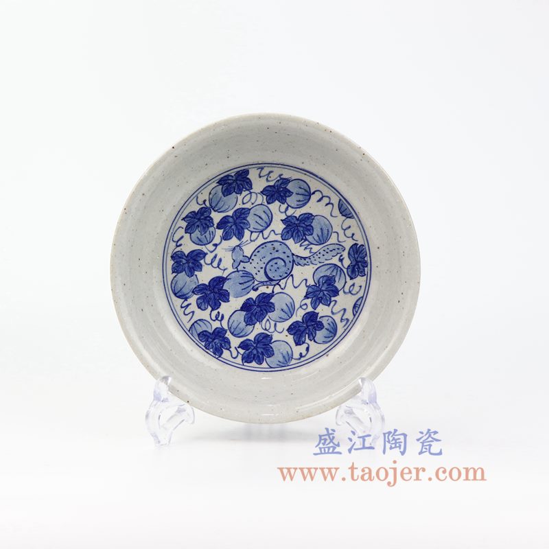 上图:RZOQ01-A 盛江陶瓷 仿古手绘青花西瓜摆盘 挂盘 赏盘