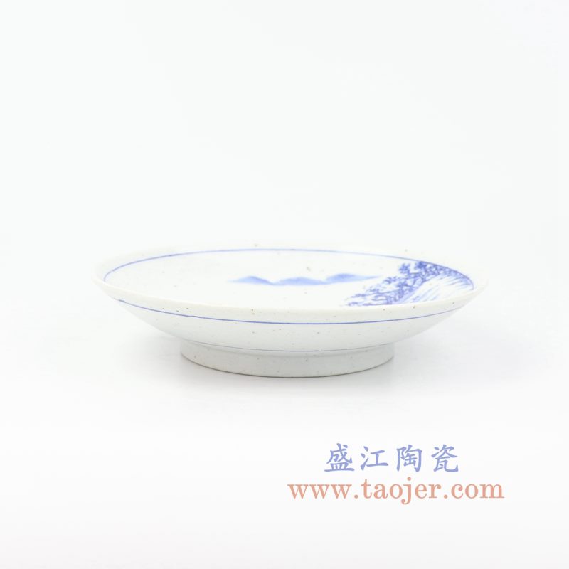 上图:RZOQ01-D 盛江陶瓷 仿古手绘青花山水 摆盘 挂盘 赏盘