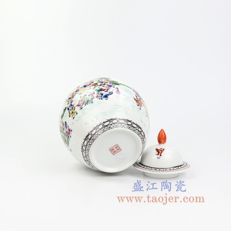 上图:RZOR01 盛江陶瓷 仿古 手绘粉彩 百子图 陶瓷罐 茶叶罐 储物罐