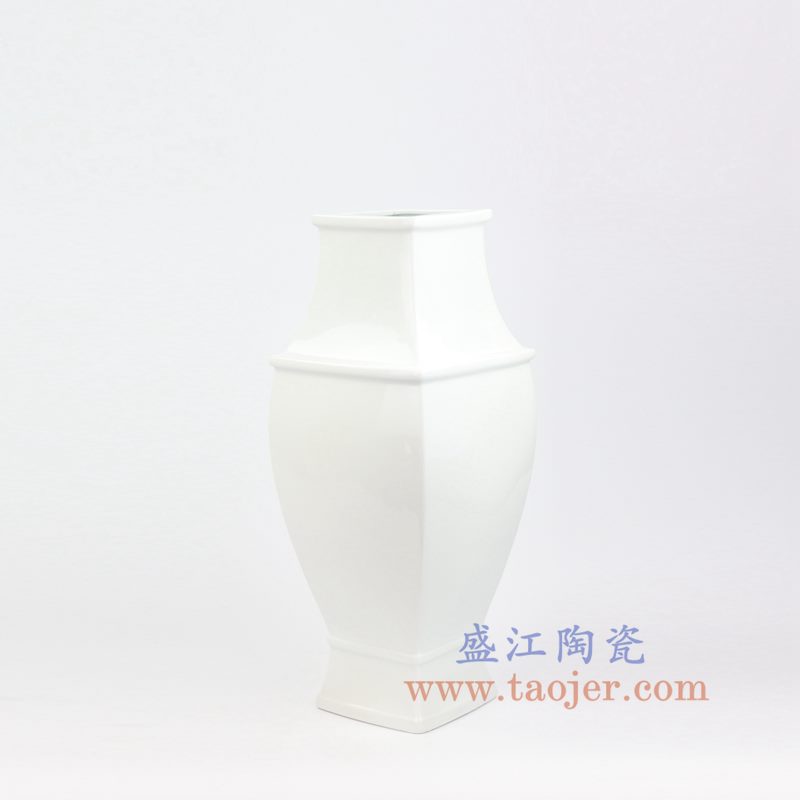 上图：RZOS01 盛江陶瓷 纯手工 白色四方 花插花瓶