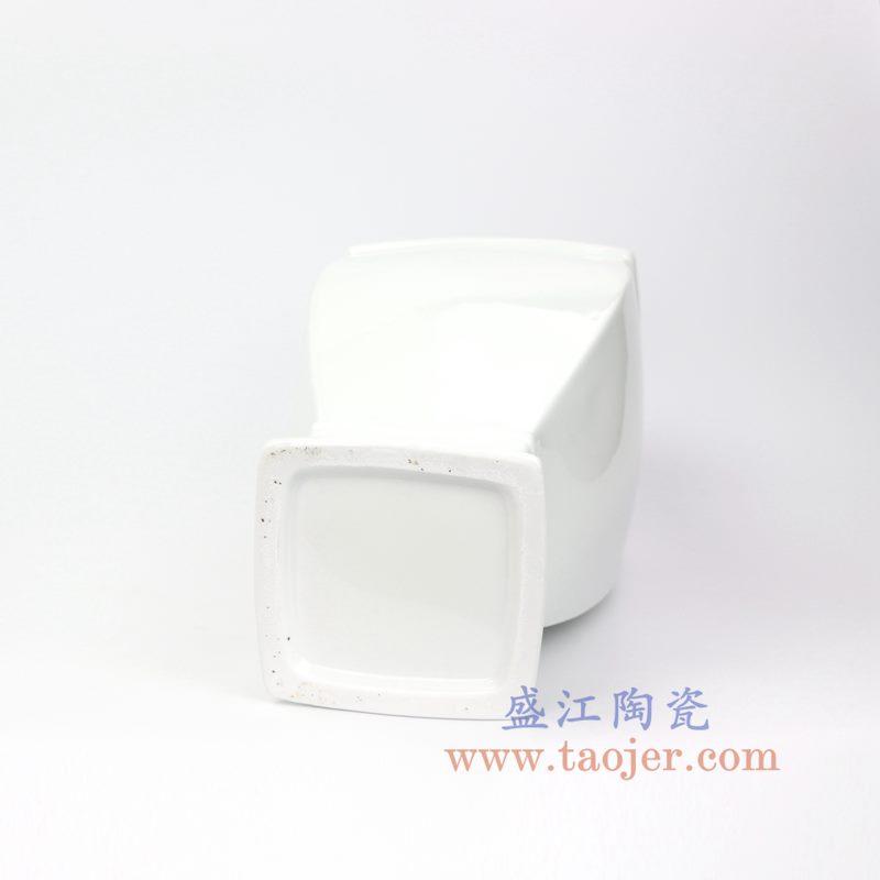 上图:RZOS01 盛江陶瓷 纯手工 白色四方 花插花瓶