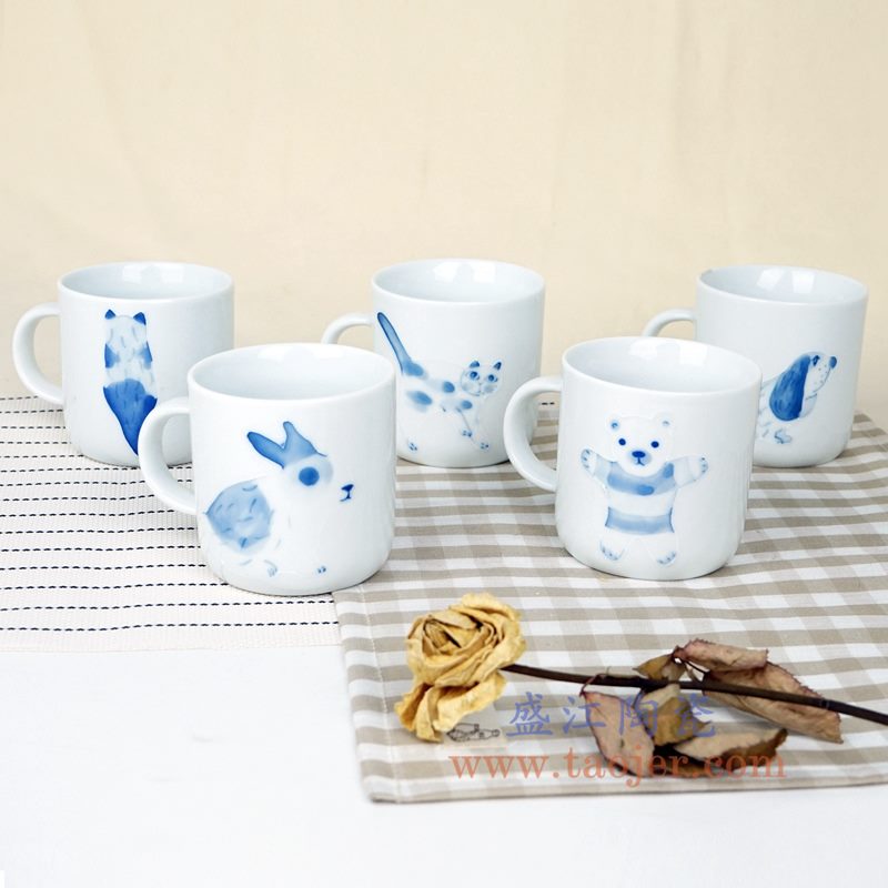 上图：rzoo01 盛江陶瓷 创意青花可爱猫咪动物陶瓷杯 组合图