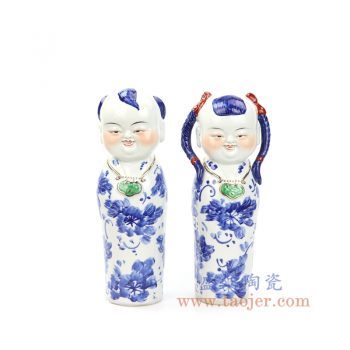 RZGB19 景德镇陶瓷 青花加彩瓷娃娃 金童玉女福气娃娃结婚摆件