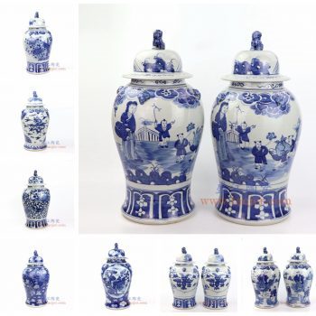 RZOT03 景德镇陶瓷 仿古 纯手工手绘 青花 狮子头将军罐 盖罐 储物罐