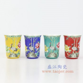 RZOU01 景德镇陶瓷 纯手工 粉彩描金扒花花鸟 单杯品茗杯功夫茶杯