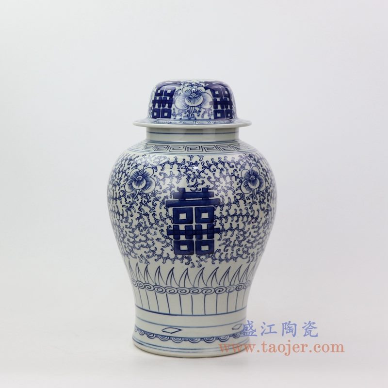 DS-RYWD22 盛江陶瓷手绘青花喜字将缠枝纹将军罐灯具台灯灯饰