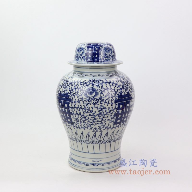 DS-RYWD22 盛江陶瓷手绘青花喜字将缠枝纹将军罐灯具台灯灯饰