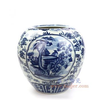 RZOT01 景德镇陶瓷 仿古 纯手工手绘 青花龙纹 开窗花鸟陶瓷罐
