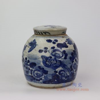 RZEY16-A 小 景德镇陶瓷 青花山水花鸟带盖坛罐子