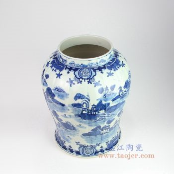 RZOY05 景德镇陶瓷 仿古手工手绘山水青花瓷罐