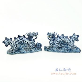 RZGB23 景德镇陶瓷 青花狮子一对摆件