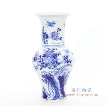 RYCI61 景德镇陶瓷 仿古做旧青花瓷花鸟赏瓶
