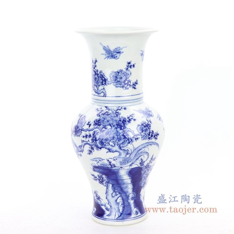 RYCI61 盛江陶瓷 仿古做旧青花瓷花鸟赏瓶