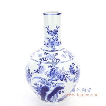 RYCI63 景德镇陶瓷 仿古做旧青花瓷浮雕花瓶天球瓶