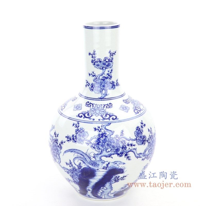 RYCI63 盛江陶瓷 仿古做旧青花瓷浮雕花瓶天球瓶