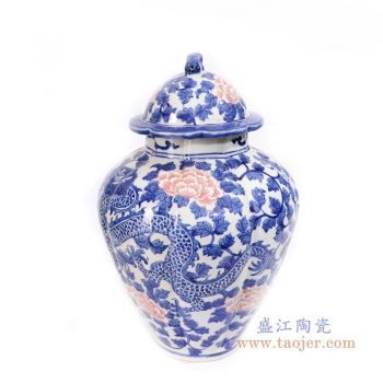 RYLU172 景德镇陶瓷 青花釉里红龙凤缠枝莲盖罐