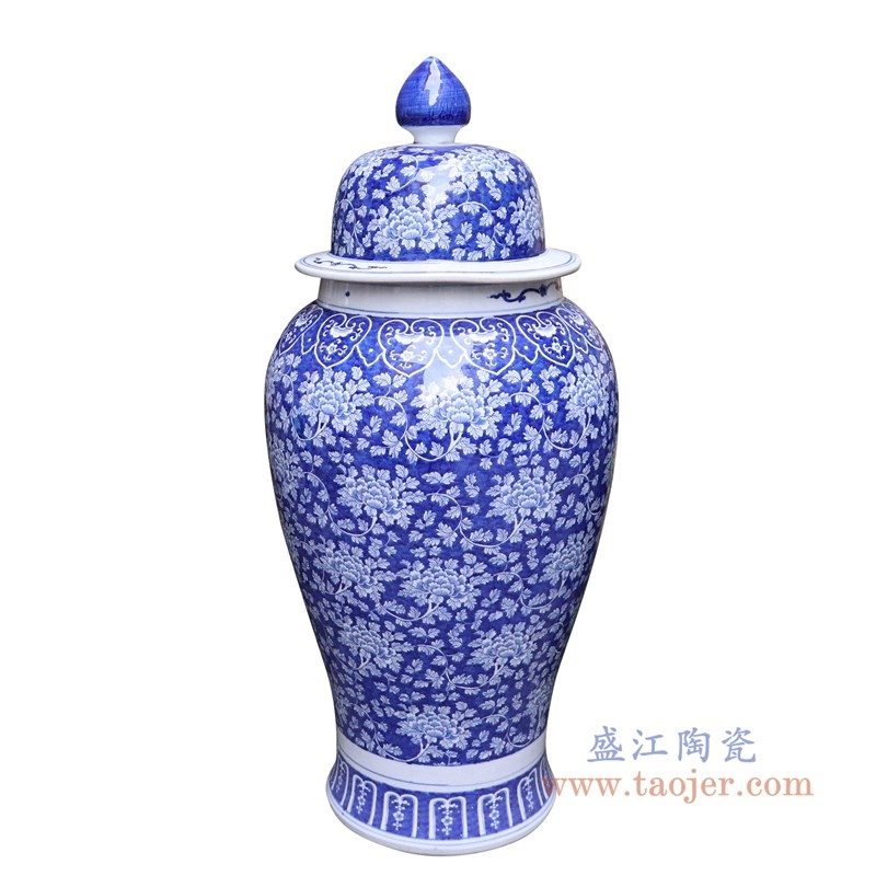 RYLU175-B  盛江陶瓷 青花带盖储物罐将军罐