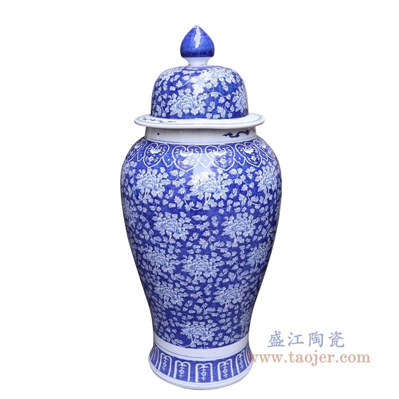 RYLU175-B 盛江陶瓷 青花带盖储物罐将军罐