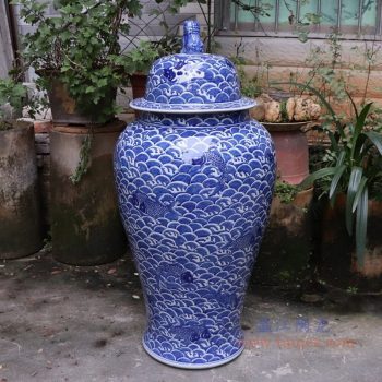 RYLU175-D 景德镇陶瓷 青花带盖储物罐将军罐