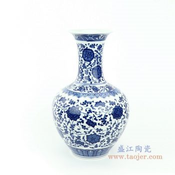 RYUJ26 景德镇陶瓷 青花瓷缠枝莲插花花瓶
