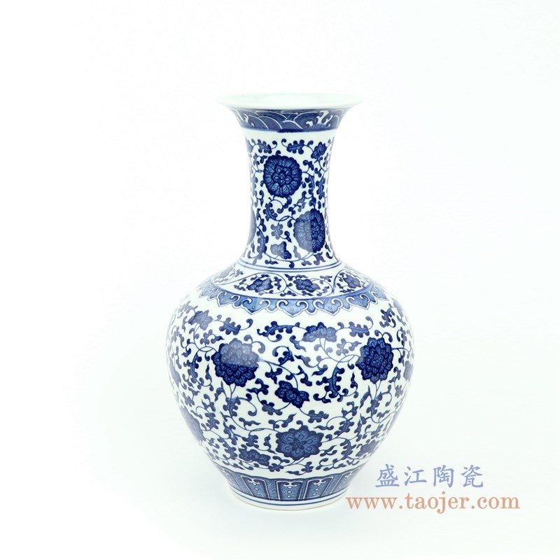 RYUJ26 盛江陶瓷 青花瓷缠枝莲插花花瓶