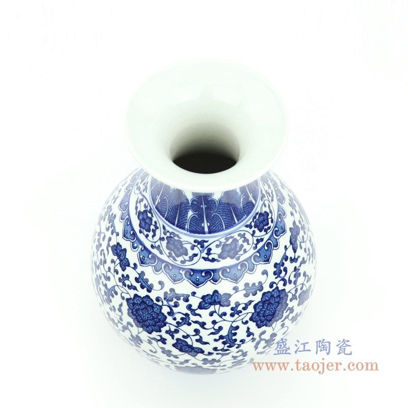 RYUJ27 盛江陶瓷 青花瓷缠枝莲插花花瓶
