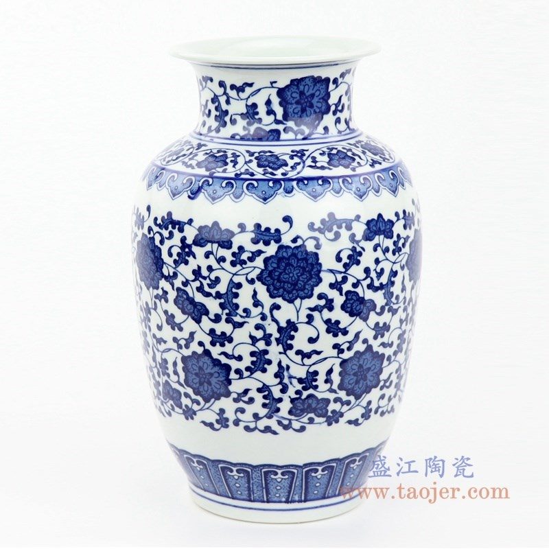 RYUJ28 盛江陶瓷 青花瓷缠枝莲插花花瓶