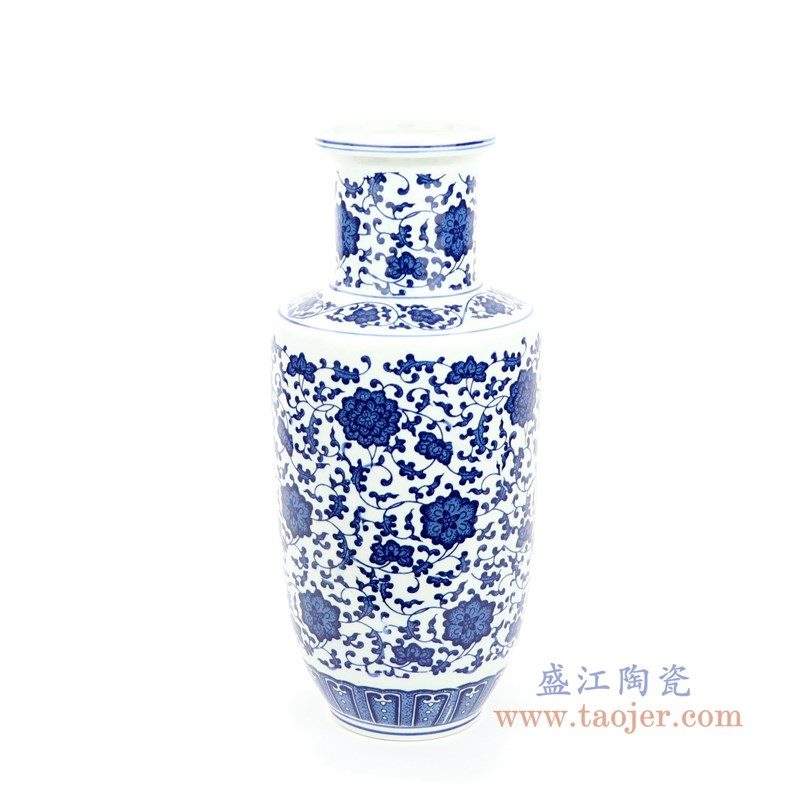 RYUJ29 盛江陶瓷 手绘青花缠枝连棒追瓶花瓶