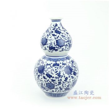 RYUJ30 景德镇陶瓷 手绘青花缠枝莲花开富贵葫芦瓶
