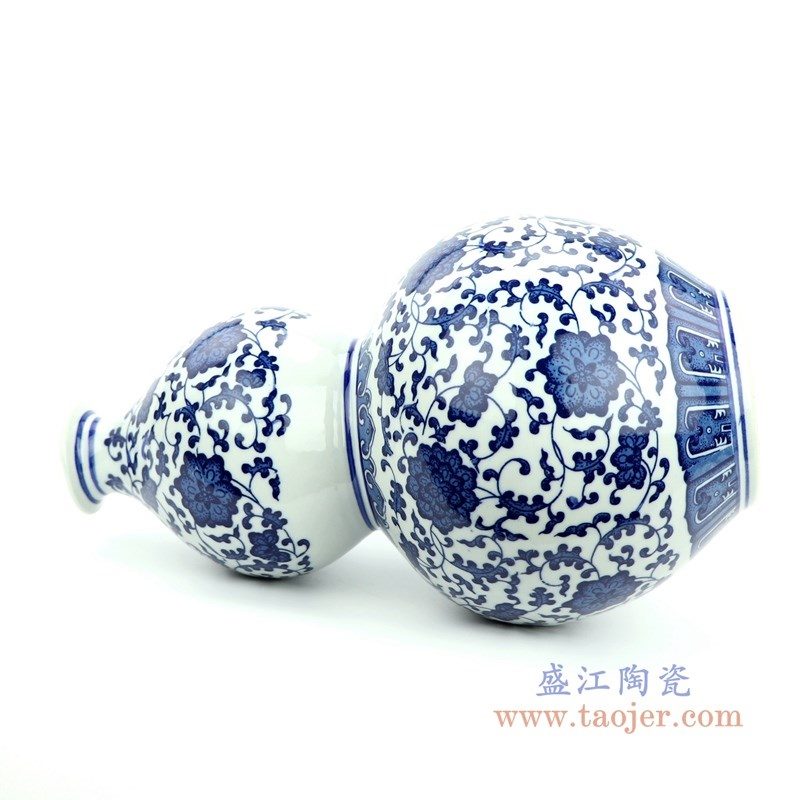 RYUJ30 盛江陶瓷 手绘青花缠枝莲花开富贵葫芦瓶