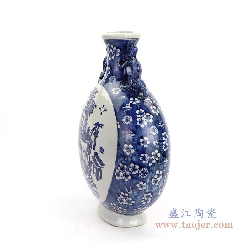 RYWD25 盛江陶瓷 青花博古双耳大扁瓶