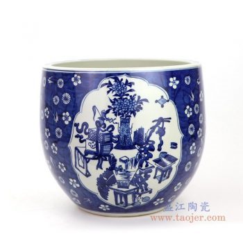 RYWD30-A 景德镇陶瓷 青花冰梅开光小缸