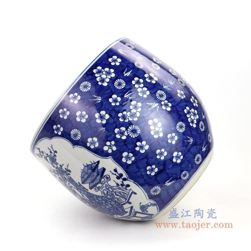 RYWD30-A 盛江陶瓷 青花冰梅开光小缸
