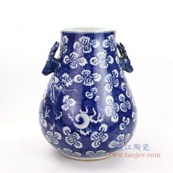 RYWD31-A 景德镇陶瓷 手绘青花冰梅双耳鹿头罐