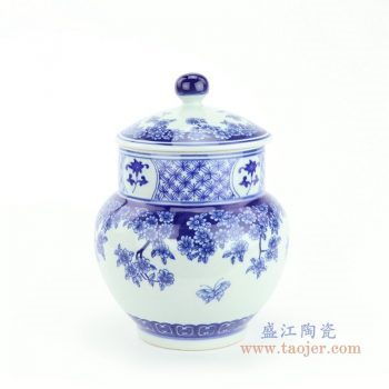 RZBV07 景德镇陶瓷 青花缠枝莲茶叶罐