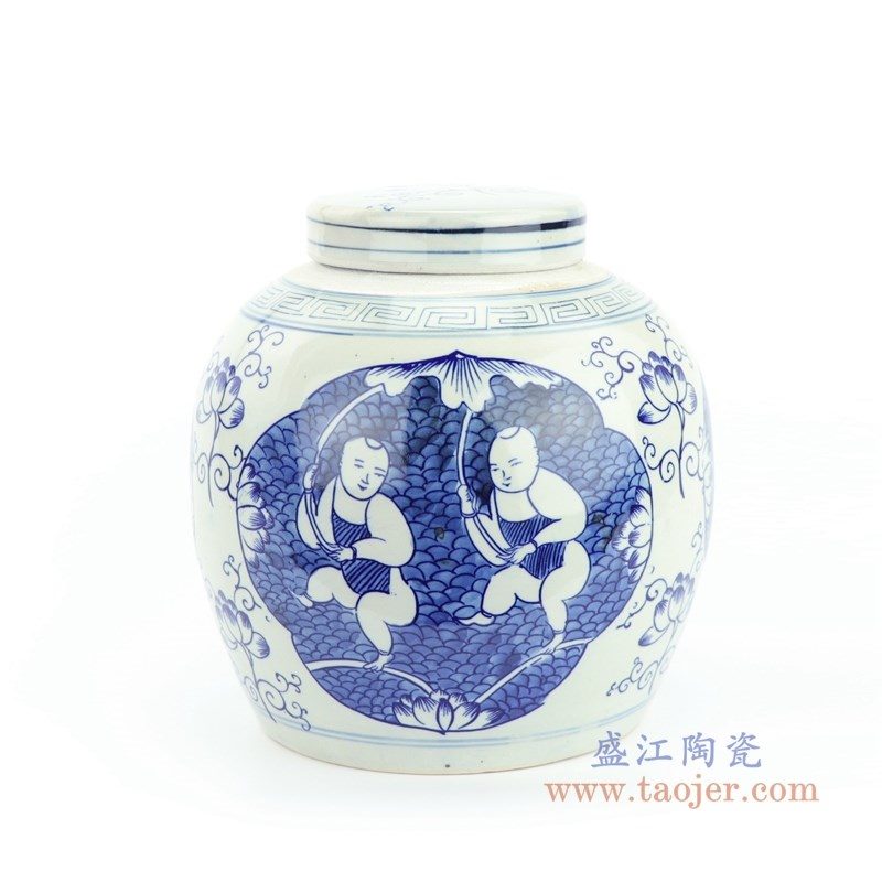 RZFZ05-K 盛江陶瓷 青花童子图茶叶罐