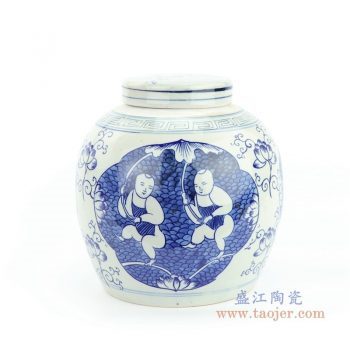 RZFZ05-K 景德镇陶瓷 仿古做旧青花人物茶叶罐