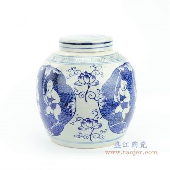 RZFZ05-K 景德镇陶瓷 青花童子图茶叶罐