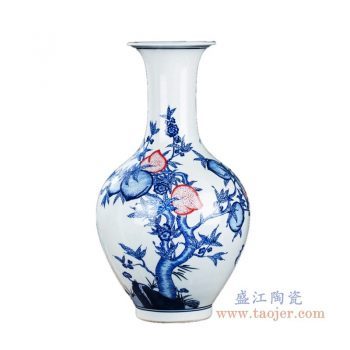 RZKD12 景德镇陶瓷 手绘青花缠枝莲葫芦釉里红蟠桃赏瓶