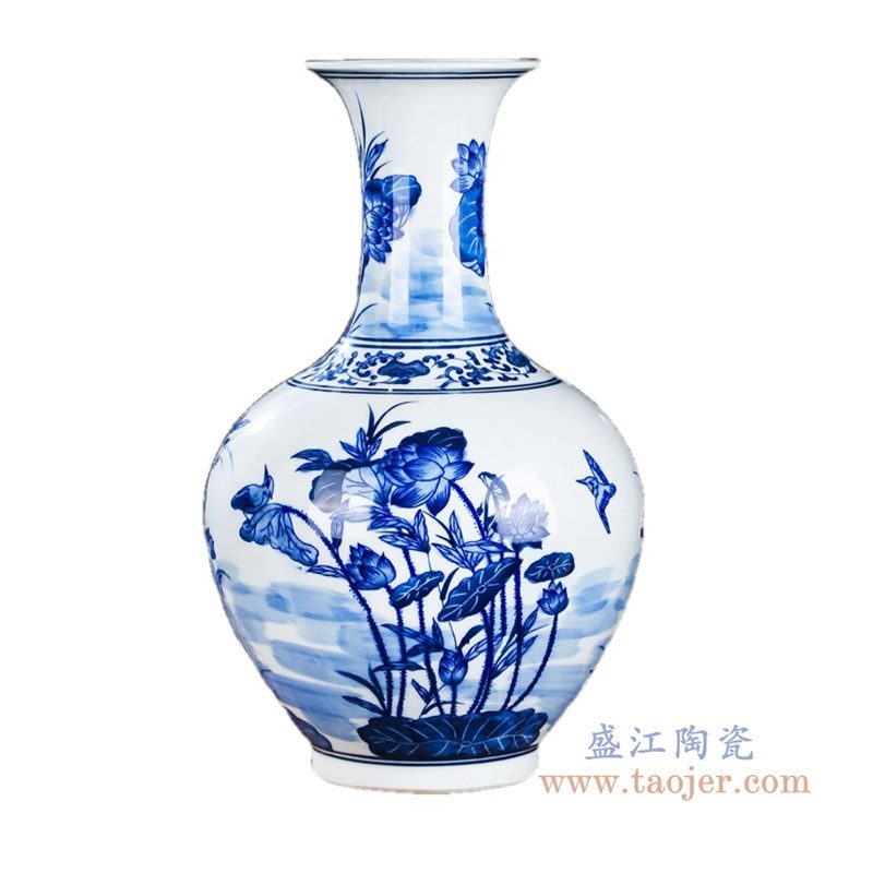RZKD18 盛江陶瓷陶瓷 手绘青花荷花赏瓶