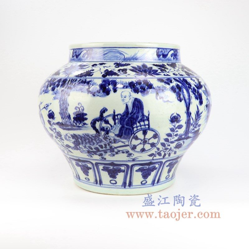 RZLQ11 盛江陶瓷 元青花人物鬼谷子下山图纹罐