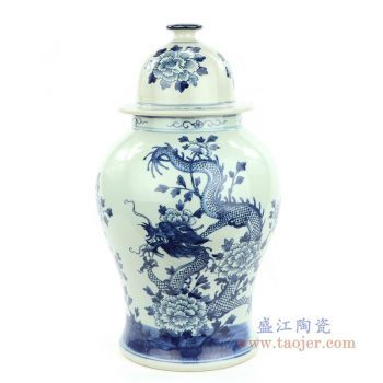 RZMW04-C 景德镇陶瓷 青花牡丹龙纹将军罐