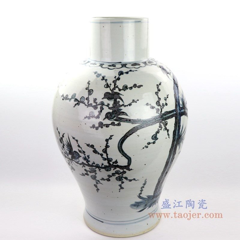 RZOX07 景德镇陶瓷 青花手绘写意花鸟花瓶