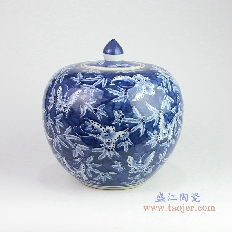 RZOY18-A 盛江陶瓷 手绘青花带盖茶叶罐