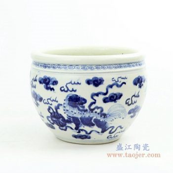 RZOY28 景德镇陶瓷 青花云龙海水纹缸