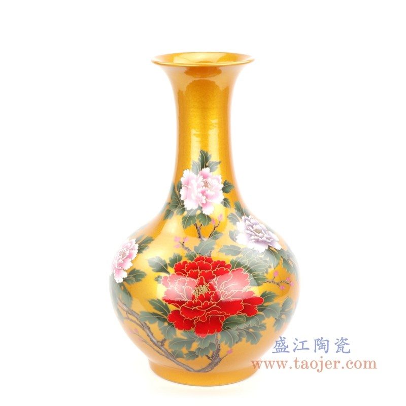 RZPD01-A 盛江陶瓷 黄色水晶釉插花花瓶