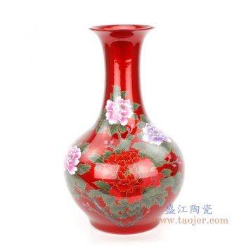 RZPD01-C 景德镇陶瓷 陶瓷红色水晶釉插花花瓶